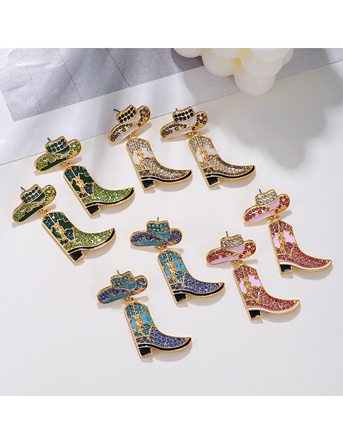 Fashion 4# Alloy Drop Oil Diamond Boots Hat Earrings