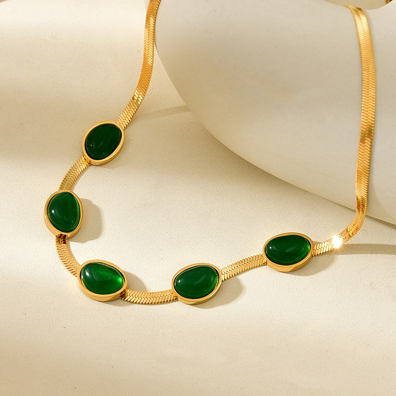 Collar De Cadena De Hueso De Serpiente Turquesa Irregular De Acero Titanio
