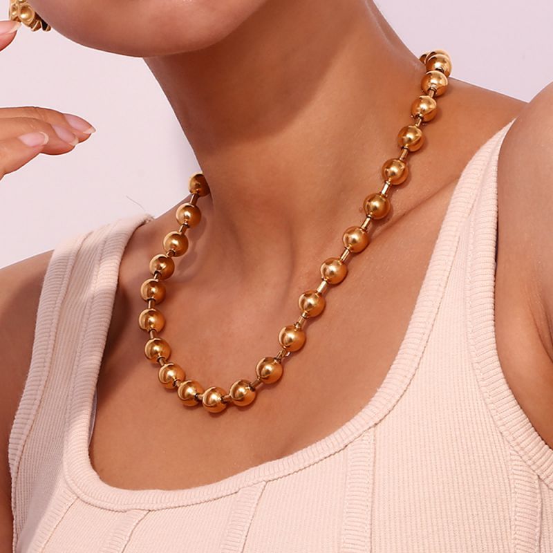 Fashion Gold Stainless Steel Gold Plated Ball Chain Necklace