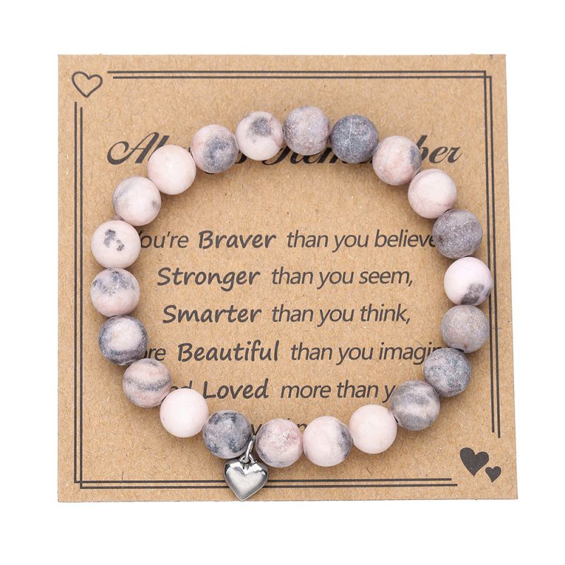Fashion Pink Zebra Geometric Natural Stone Beaded Love Bracelet