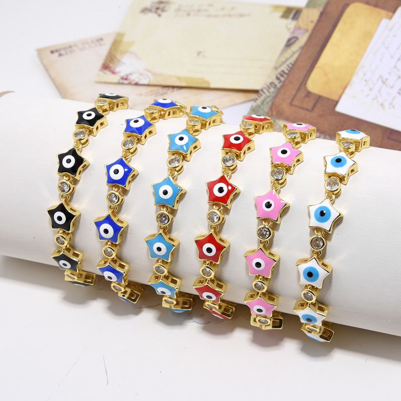 Fashion Black Copper Inlaid Zirconium Oil-dropping Eye Five-pointed Star Bracelet