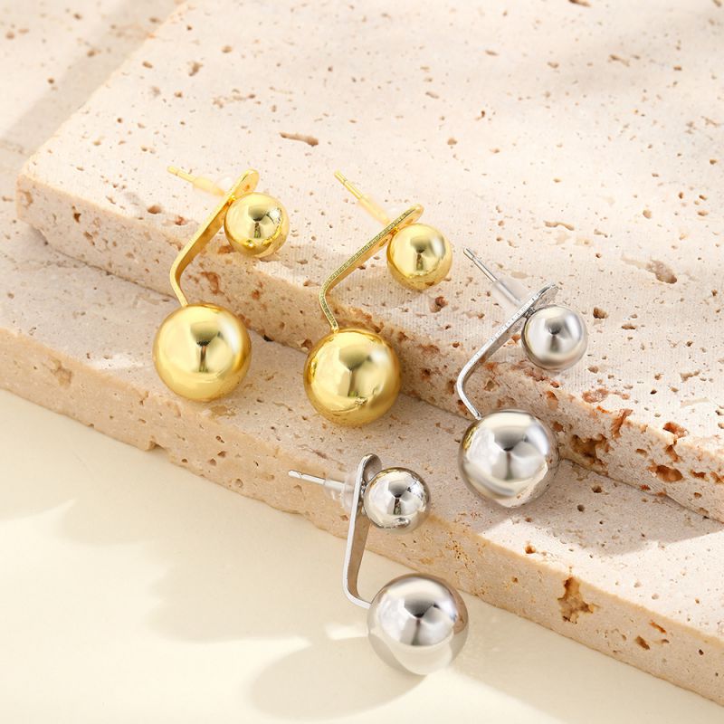 Fashion Gold Copper Large And Small Ball Earrings