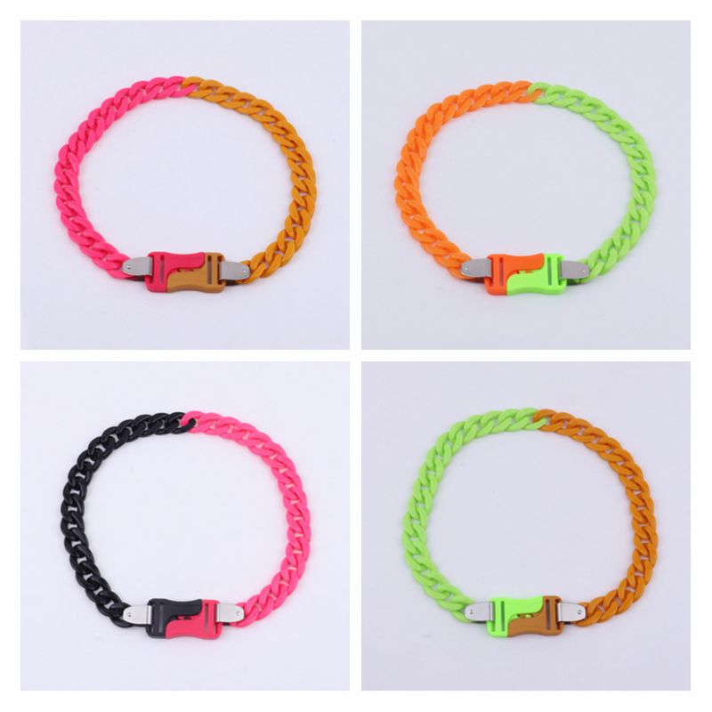 Fashion Orange + Turmeric Color Matching Acrylic Double Color Block Buckle Necklace