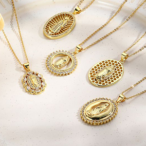 Fashion 4# Copper And Diamond Oval Madonna Necklace
