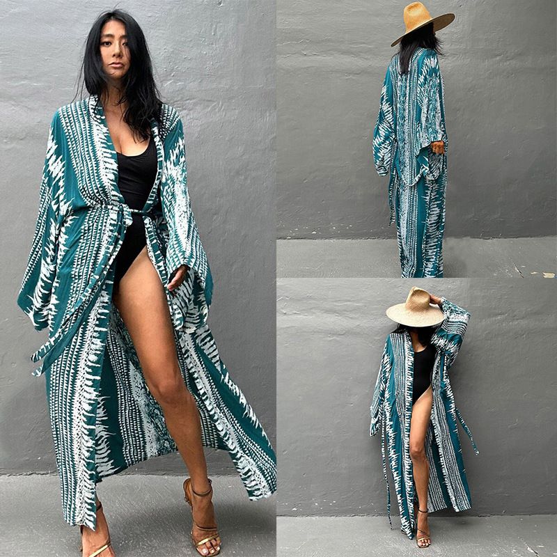 Chaqueta De Playa Tipo Traje De Baño Con Cordones Y Estampado De Algodón