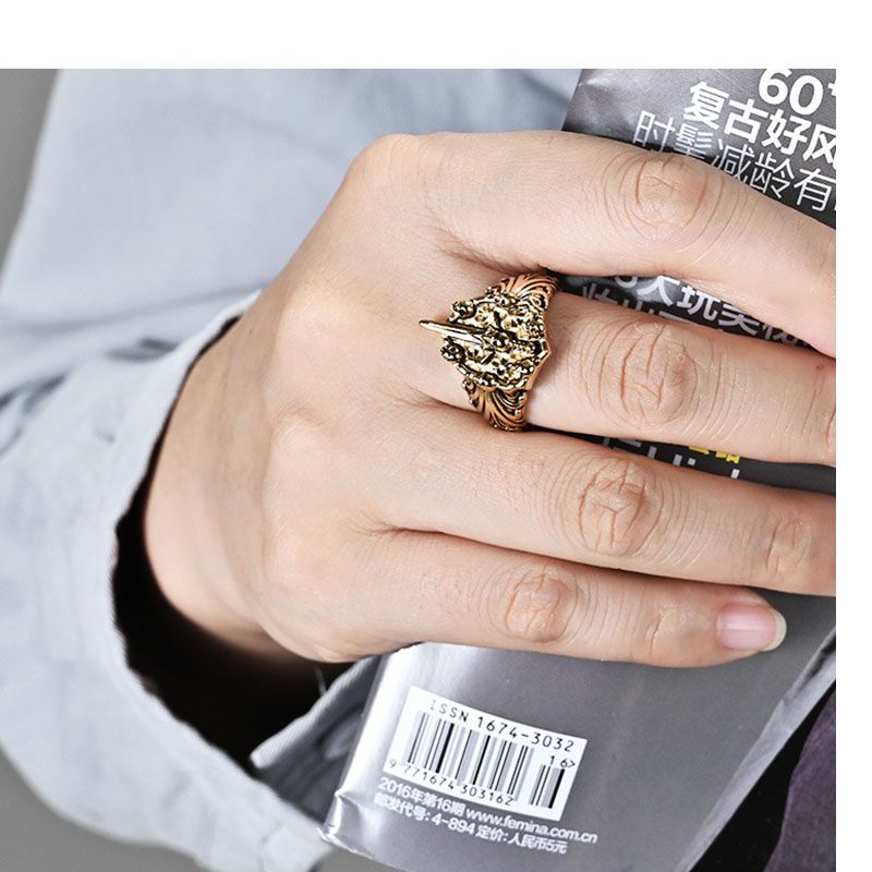 Fashion Black Titanium Steel Skull Sword Mens Ring