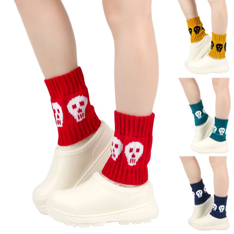 Fashion Navy Blue Wool Knitted Skull Socks