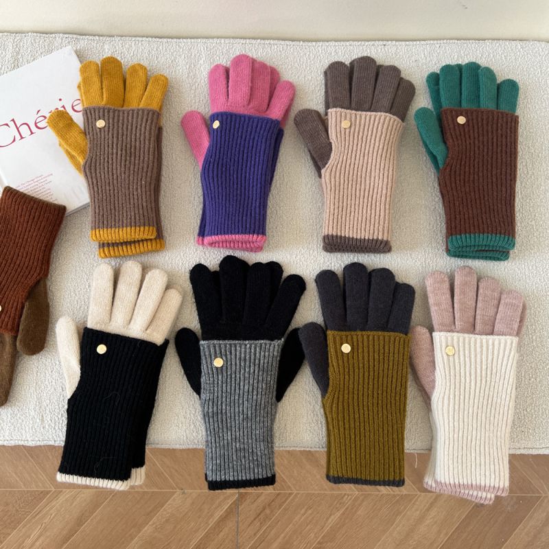 Guantes De Cinco Dedos De Punto De Poliéster Con Bloques De Color