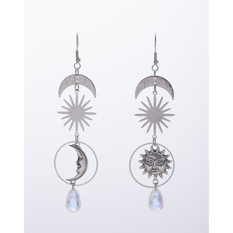 Fashion Silver Alloy Sun Moon Earrings