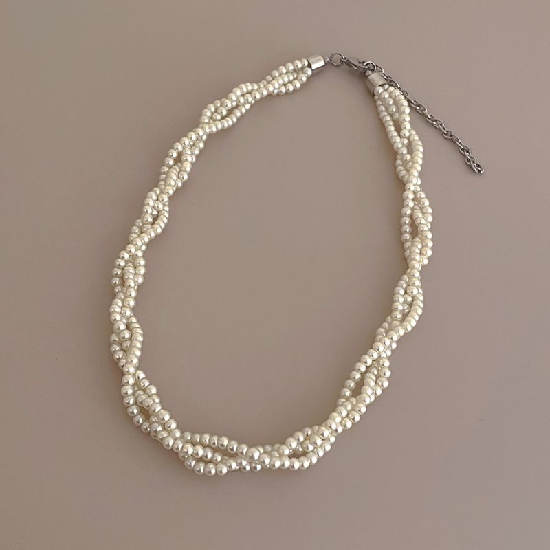 Collar Cruzado Con Cuentas De Perlas Multicapa
