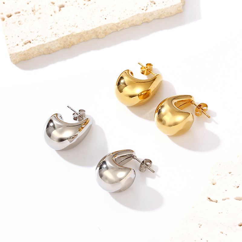 Fashion Gold Stainless Steel Semicircular Hollow Earrings