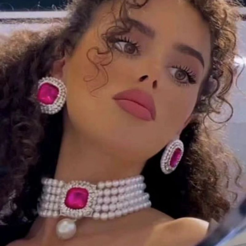 Collar Cuadrado De Cuentas De Perlas Multicapa De Aleación Con Diamantes