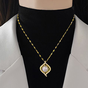Fashion Gold Titanium Steel Diamond Pearl Necklace