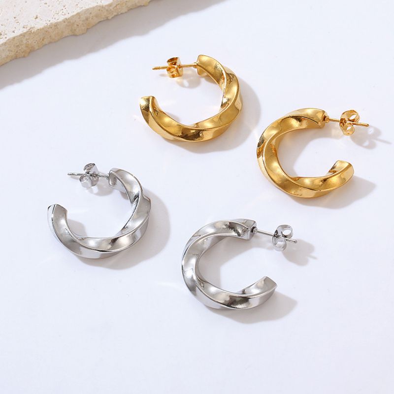Fashion 5.0 Twisted Wire Earrings Steel Color Stainless Steel Twist Earrings