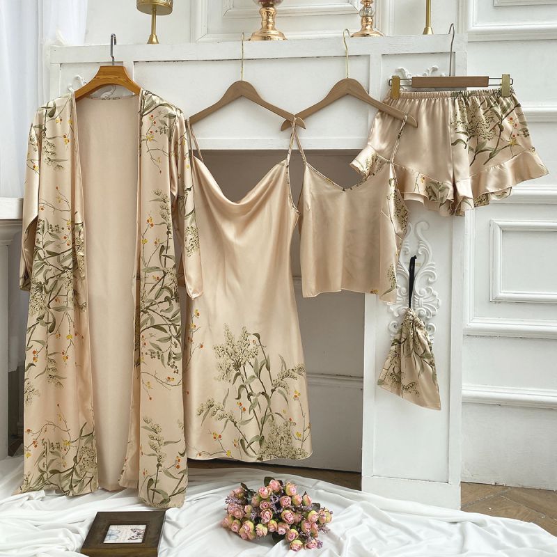 Polyester Estampado De Camisa De Suspensas Pantalones Cortos Pantalones Cortos Set De Túnica Para Dormir