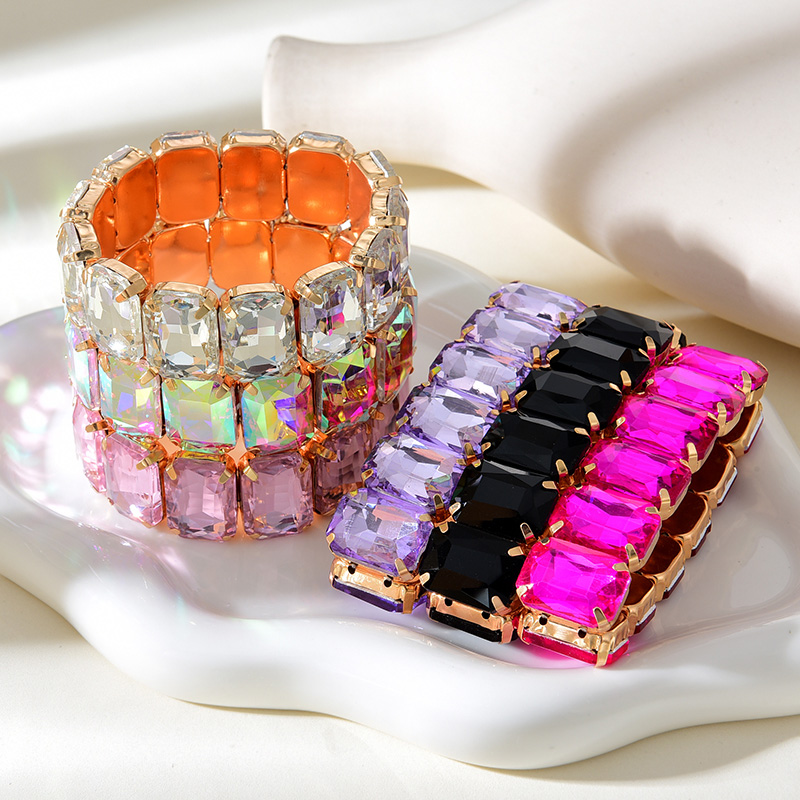 Pulsera Elástica Cuadrada De Aleación Y Diamantes
