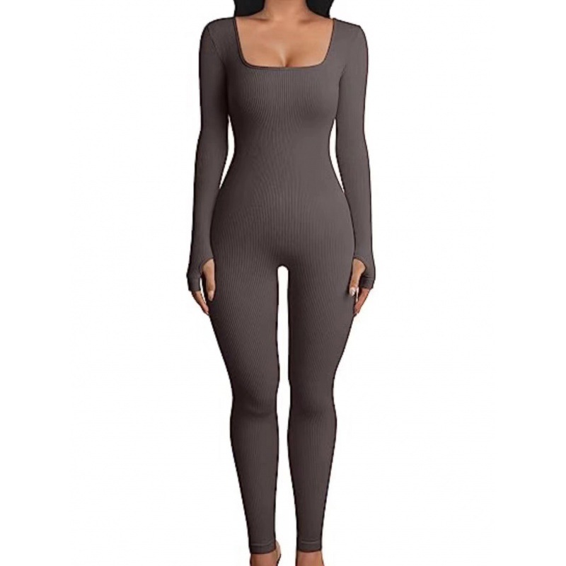 Fashion Blue Blended Ribbed Long-sleeved Trousers Jumpsuit