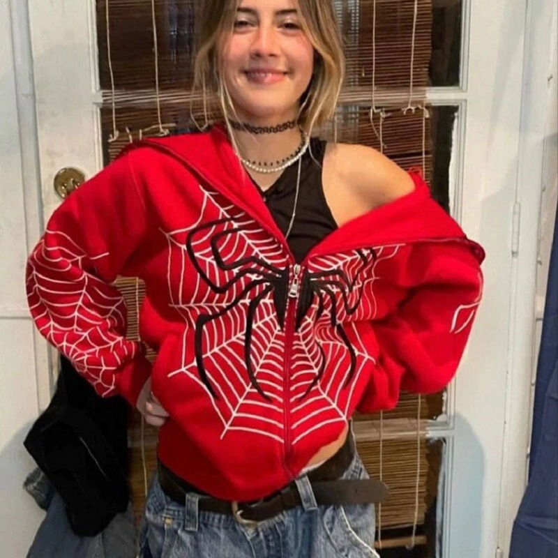 Sudadera Con Capucha Y Cremallera Con Estampado De Telaraña