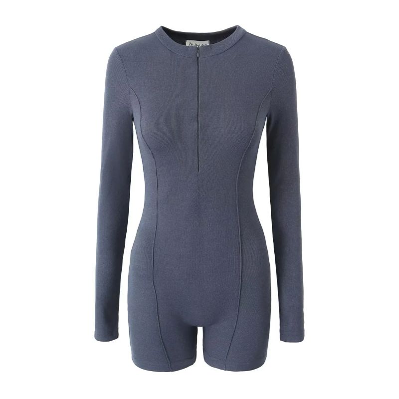Fashion Grey Knitted Zipper Jumpsuit
