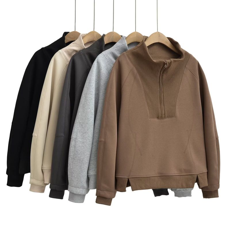 Sudadera Fina Con Cuello Alto Y Patchwork De Poliéster