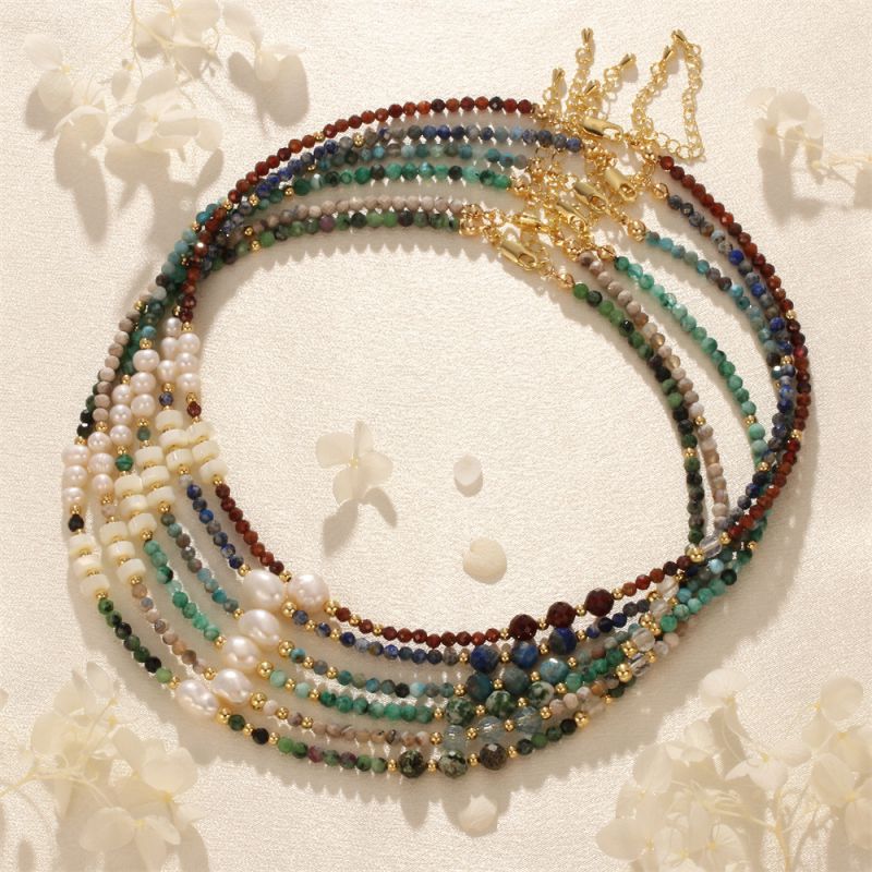 Fashion Green Flash Onyx Pearl Bead Necklace