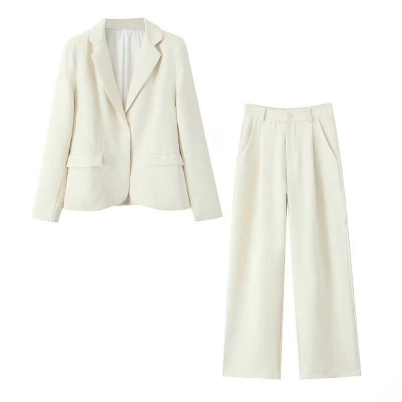 Traje Blazer De Poliéster Con Solapa Y Pantalón Recto