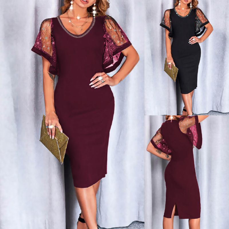 Falda De Vestido De Patchwork De Malla De Lentejuelas De Diamantes Calientes