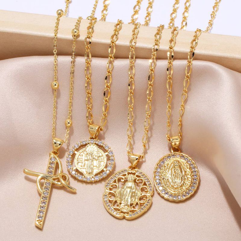 Fashion B Bronze Zirconia Virgin Round Necklace