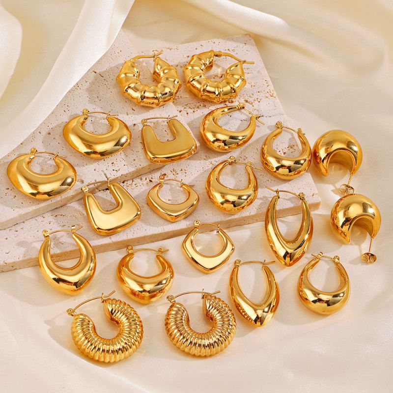 Fashion Gold Bamboo Earrings Stainless Steel Geometric Bamboo Round Earrings
