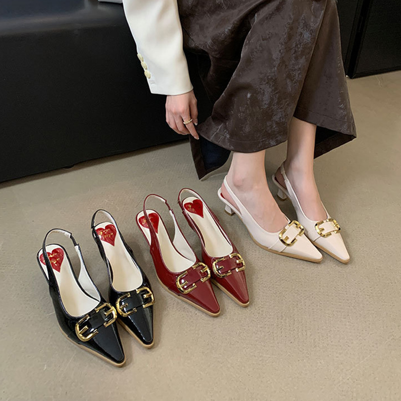 Fashion Red Pointed-toe Patent Leather High-heeled Sandals