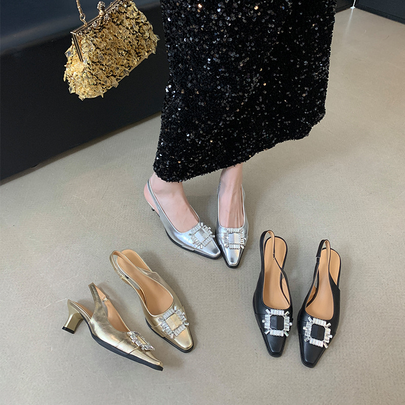 Fashion Silver Square Rhinestone Back Sandals