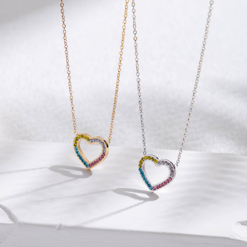 Collar De Amor Hueco De Diamantes De Acero Titanio