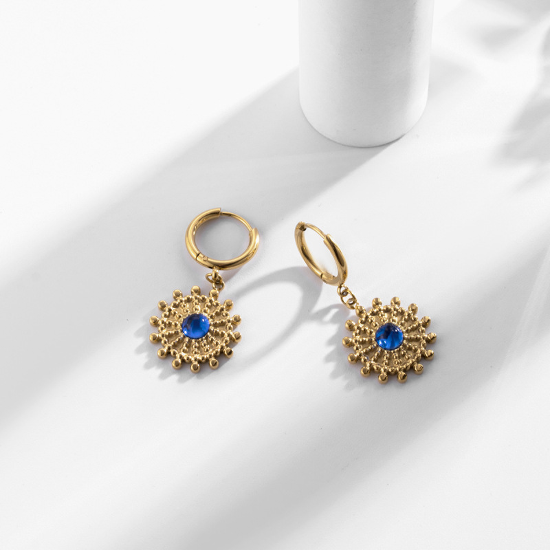 Pendientes Redondos De Diamantes De Acero Titanio