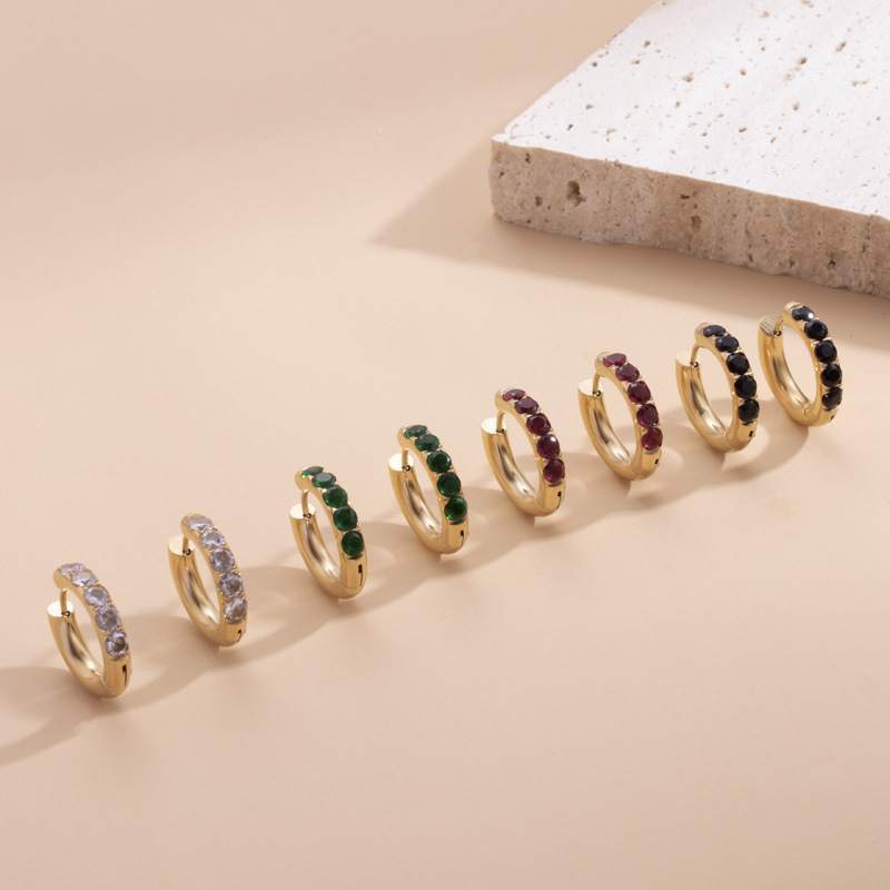 Pendientes Redondos De Diamantes De Acero Titanio