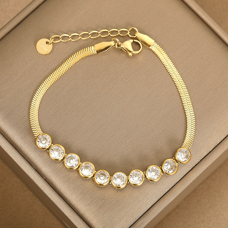 Pulsera De Cadena De Hueso De Serpiente Con Gota De Diamantes Y Acero De Titanio