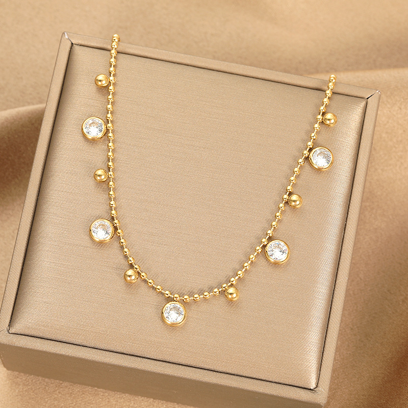 Collar De Acero Titanio Con Diamantes Redondos.