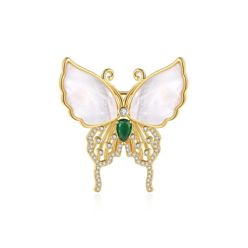 Broche De Mariposa De Cobre Y Diamantes