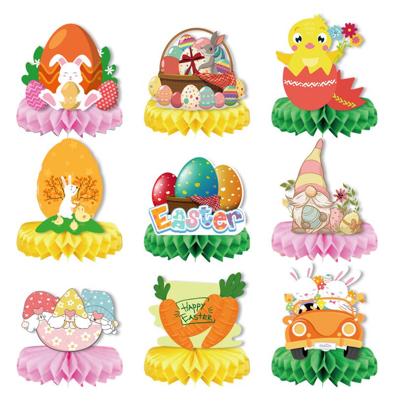 Adorno De Abanico De Papel De Panal De Huevo De Pascua De Conejo De Pollito De Dibujos Animados