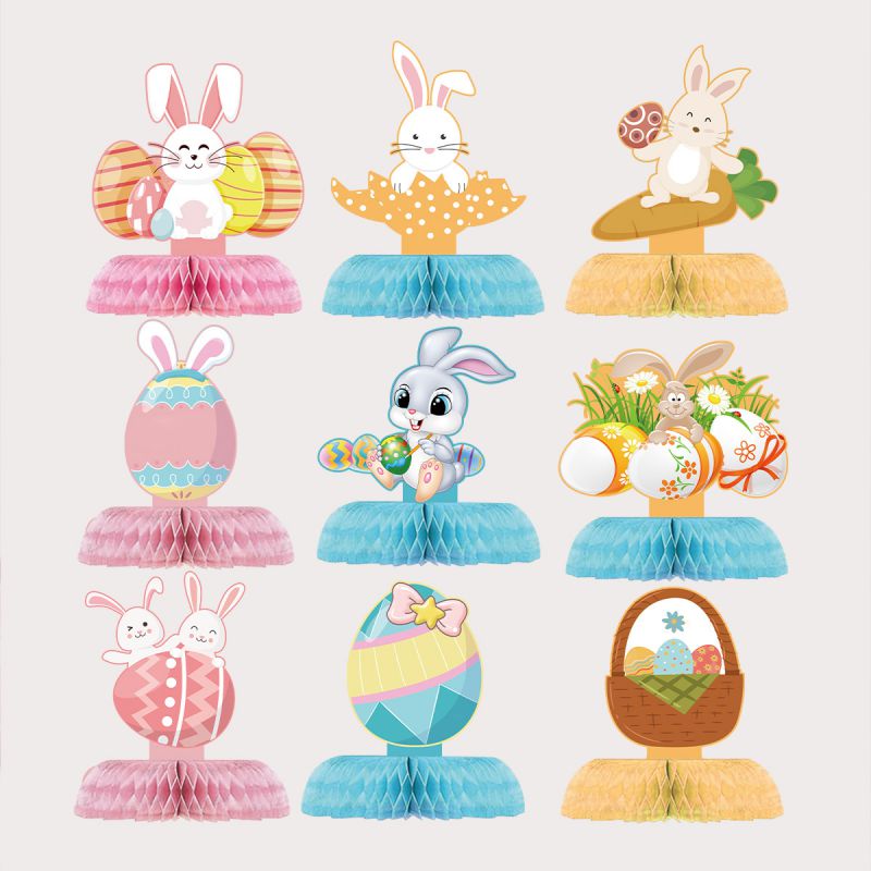 Adorno De Escritorio De Papel Con Forma De Panal De Conejo Y Huevo De Pascua