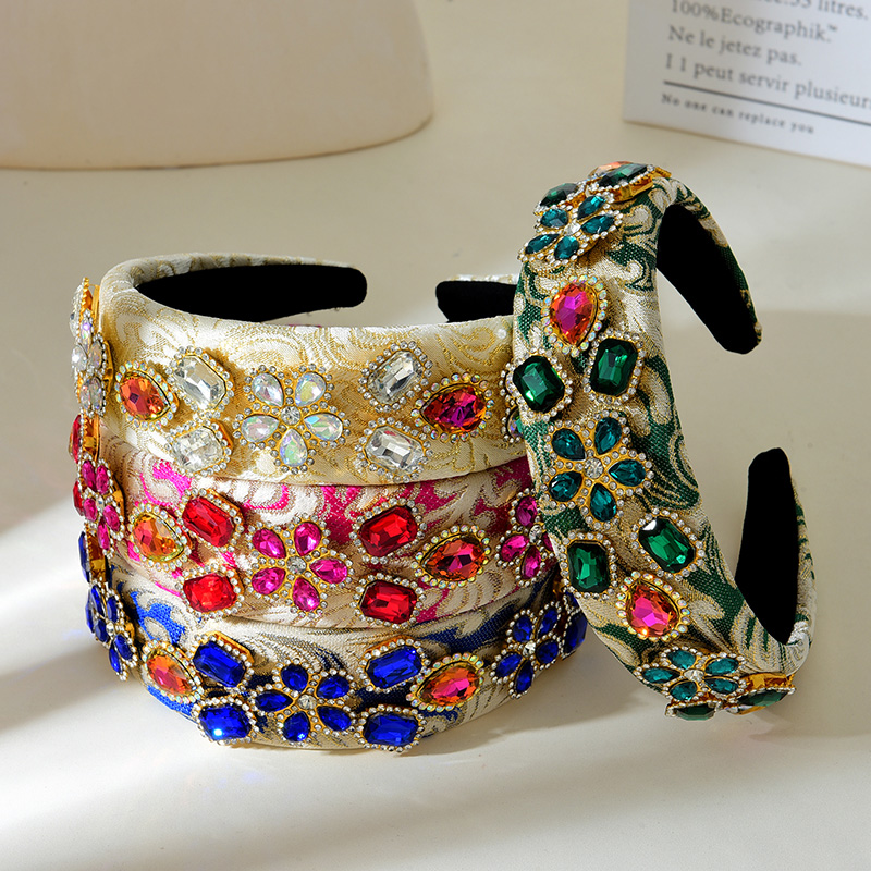 Diadema De Ala Ancha Con Flor De Diamante De Aleación Bordada De Tela