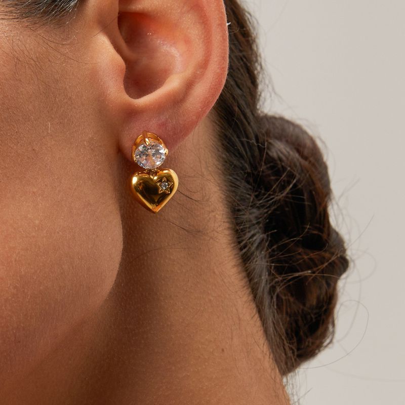 Pendientes De Amor De Diamantes De Acero Inoxidable