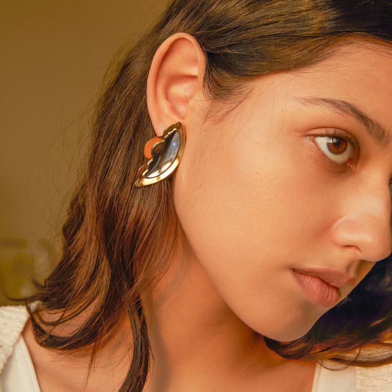 Aretes Con Forma De Ala Y Bloques De Color De Acero Inoxidable
