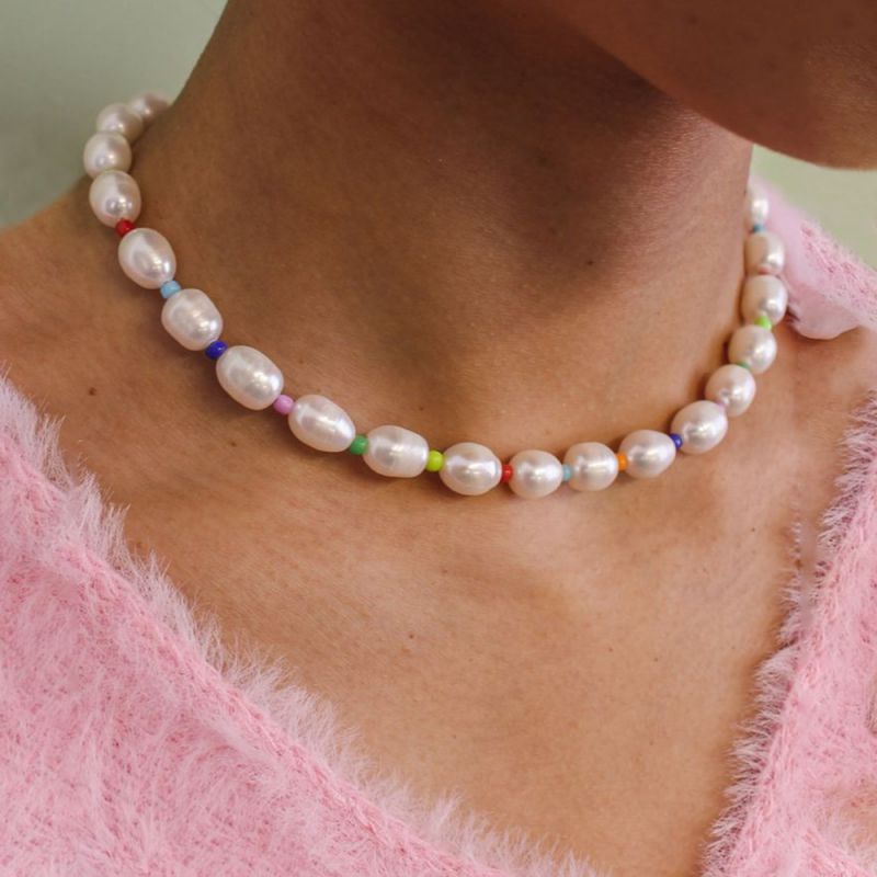 Collar De Cuentas De Perlas De Cuentas De Arroz De Colores