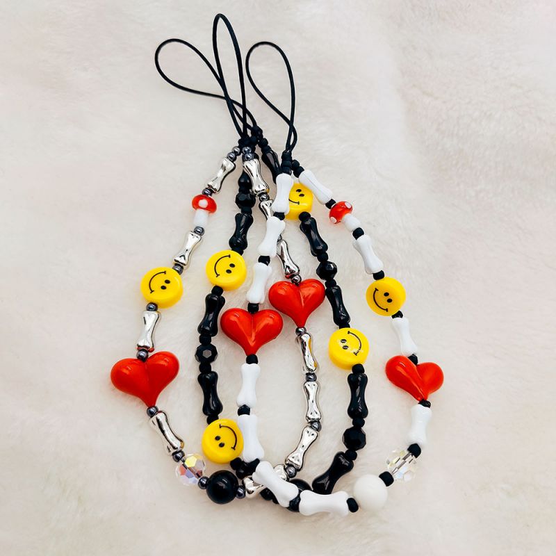 Cadena Para Teléfono Móvil Con Smiley De Corazón Con Cuentas De Hueso