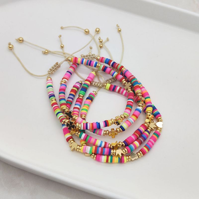 Pulsera Cruzada Con Cuentas De Arcilla Suave Y Colorida