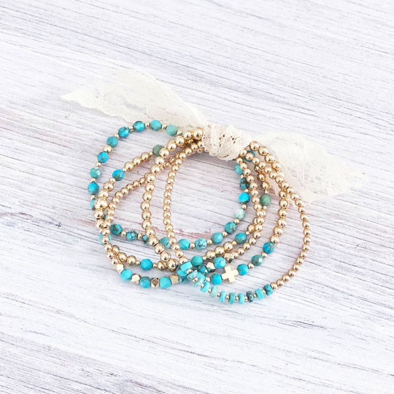 Pulsera De Cuentas De Oro Turquesa