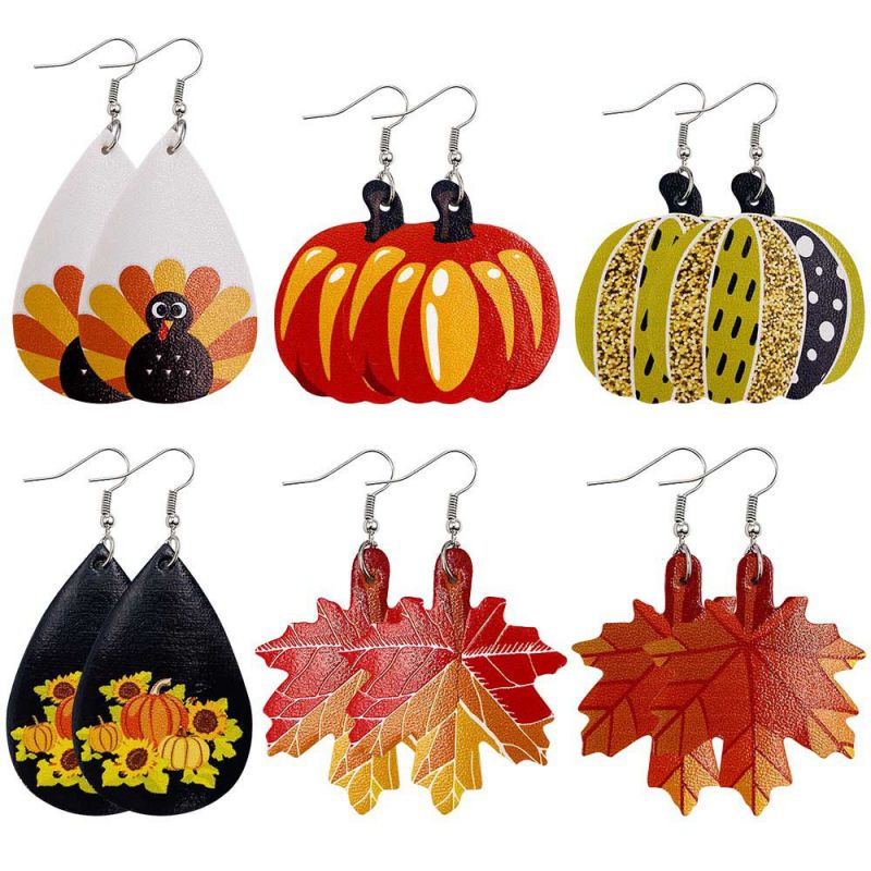 Pendientes De Hoja De Arce De Calabaza De Cuero