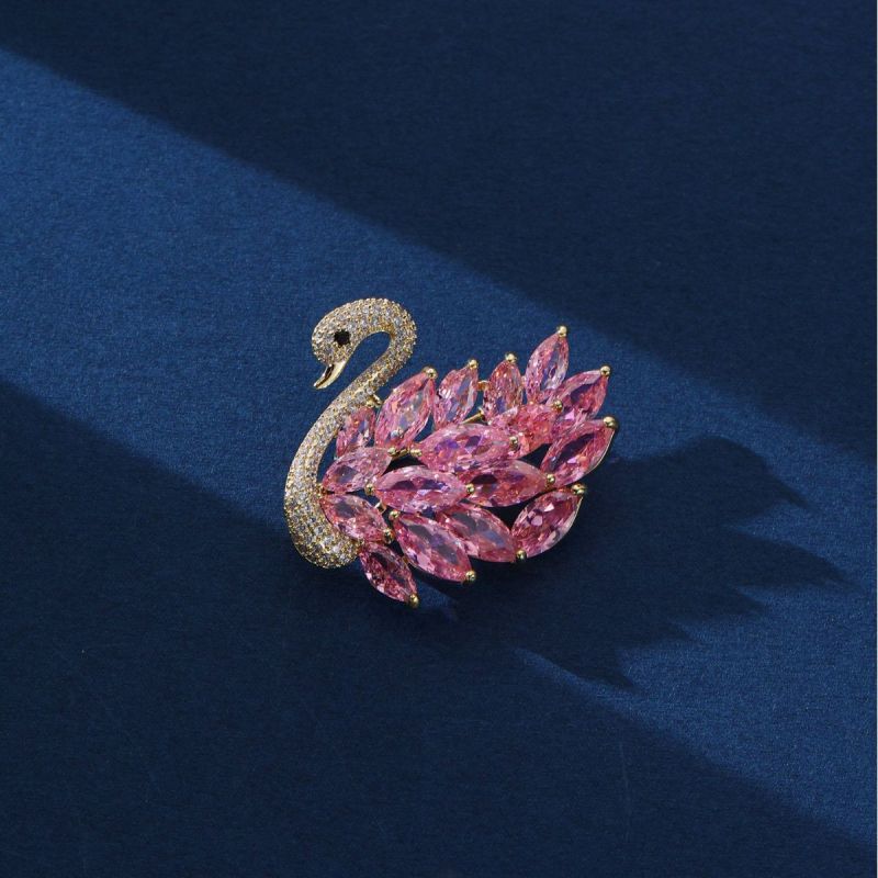 Broche Cisne De Cobre Y Diamantes