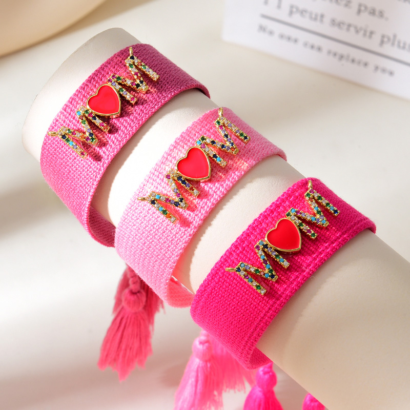Pulsera De Borla Trenzada Con Letra De Circón Con Incrustaciones De Cobre Mamá Goteando Aceite Amor