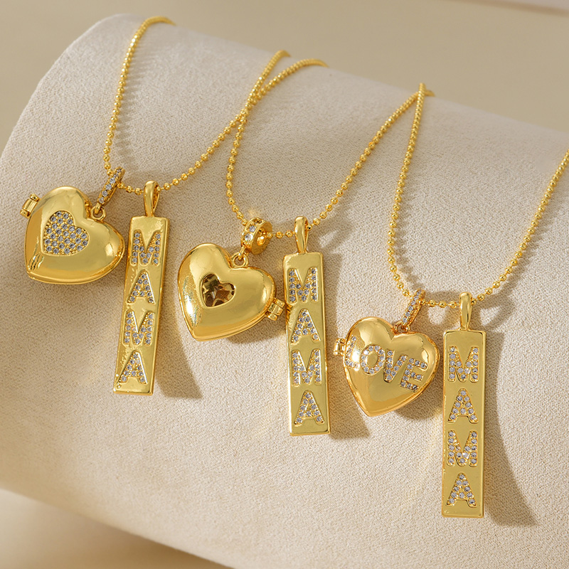 Collar De Cuentas Con Colgante Cuadrado Con Letras De Circón Con Incrustaciones De Cobre Love Mama